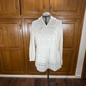 Back in the Saddle Ivory Lace Hooded Tunic Pullover Women’s Size Medium